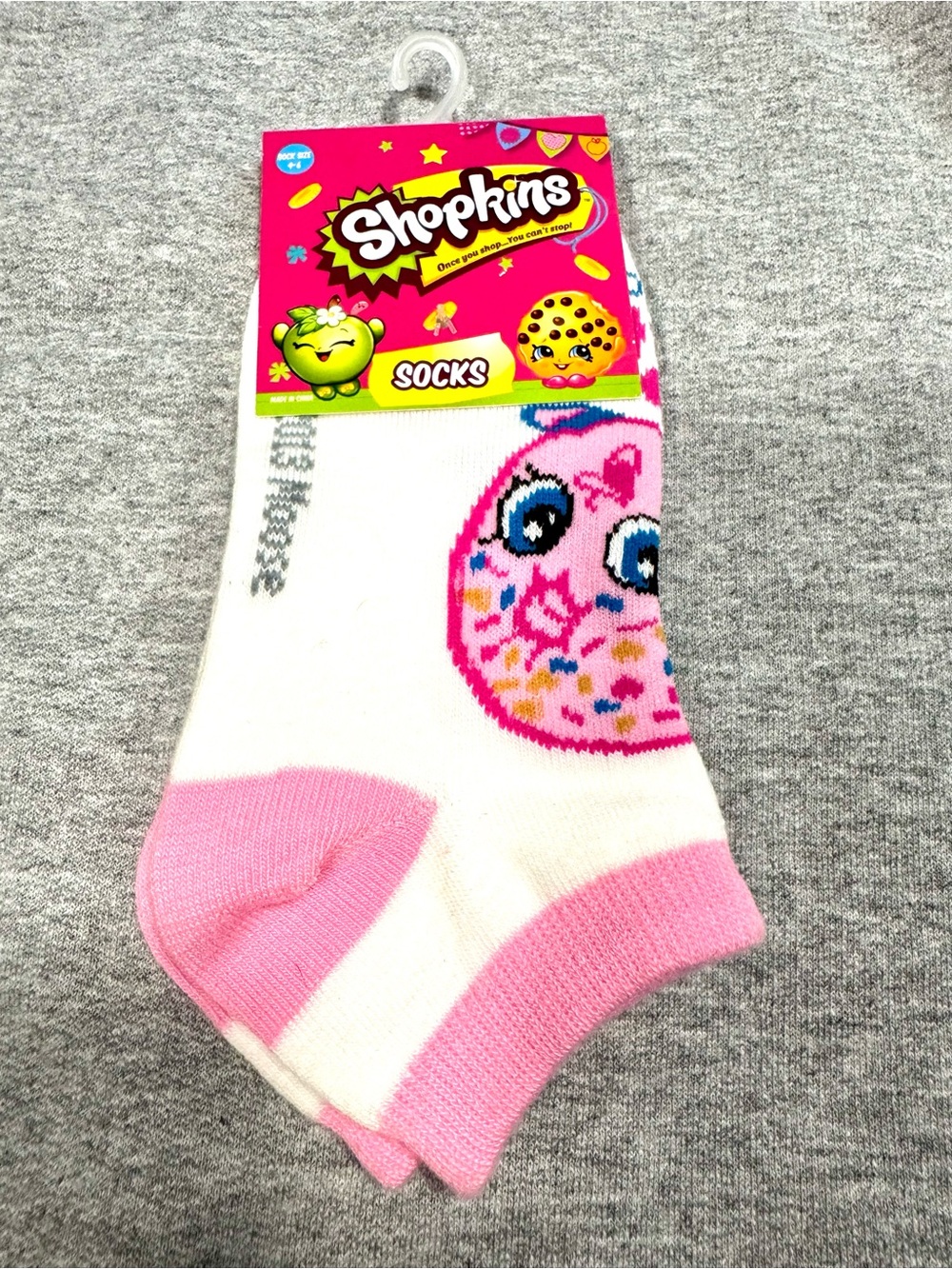 Girls Shopkins White & Pink Donut Character Ankle Socks